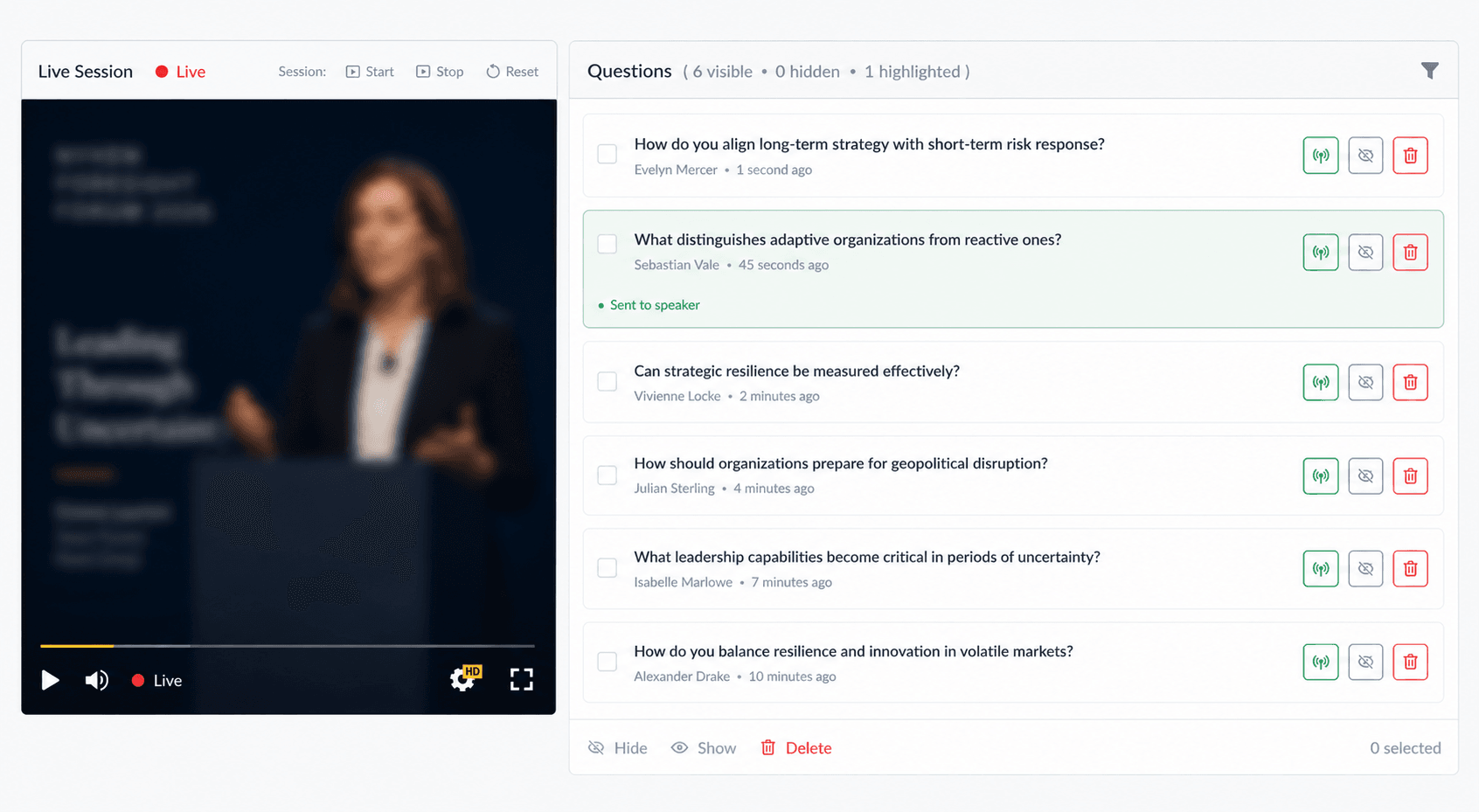 CenterStage live Q&A dashboard